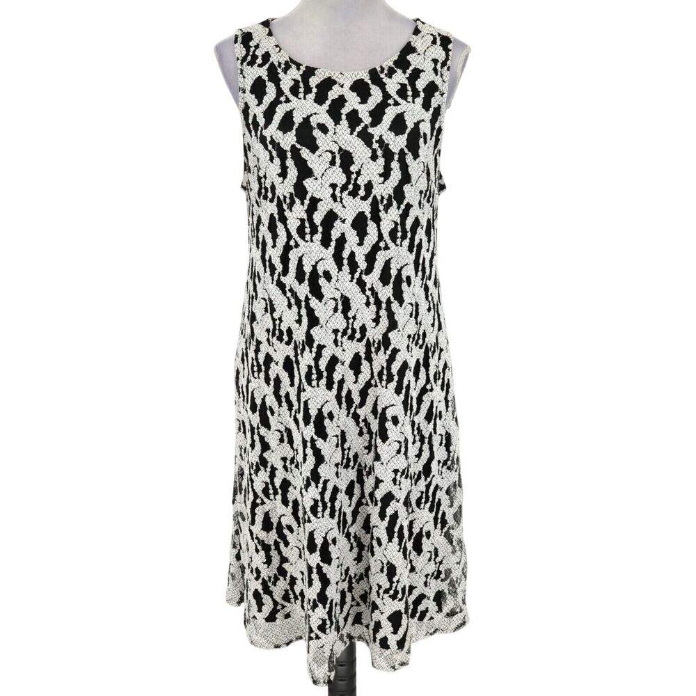 Lane Bryant Dress Womens 14 16 Black Gray Lace Lined Stretch Knit Resort Career